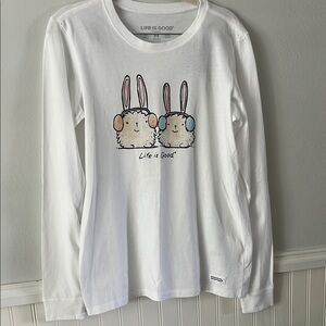 Life Is Good White Long Sleeve Tee with Bunny Design